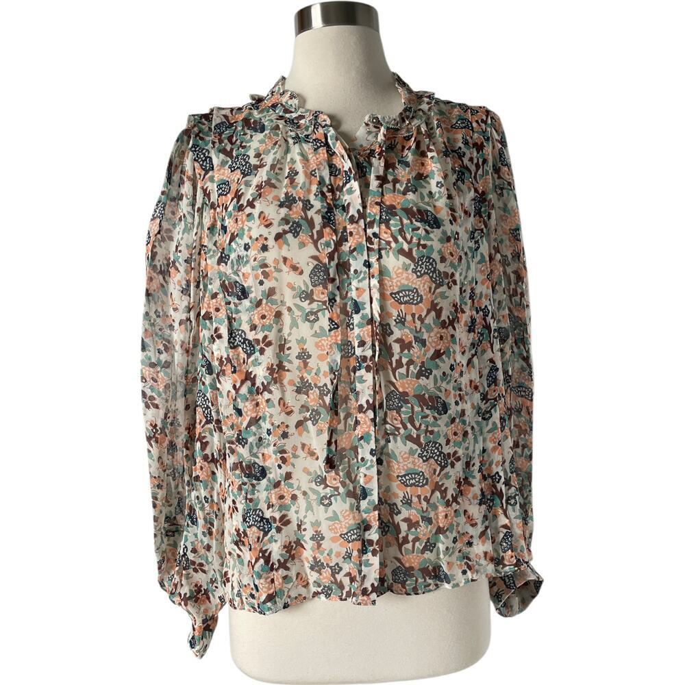 Ulla Johnson Edith Blouse 12 Gardenia Floral Silk Metallic Ruffle Top - Picture 3 of 9